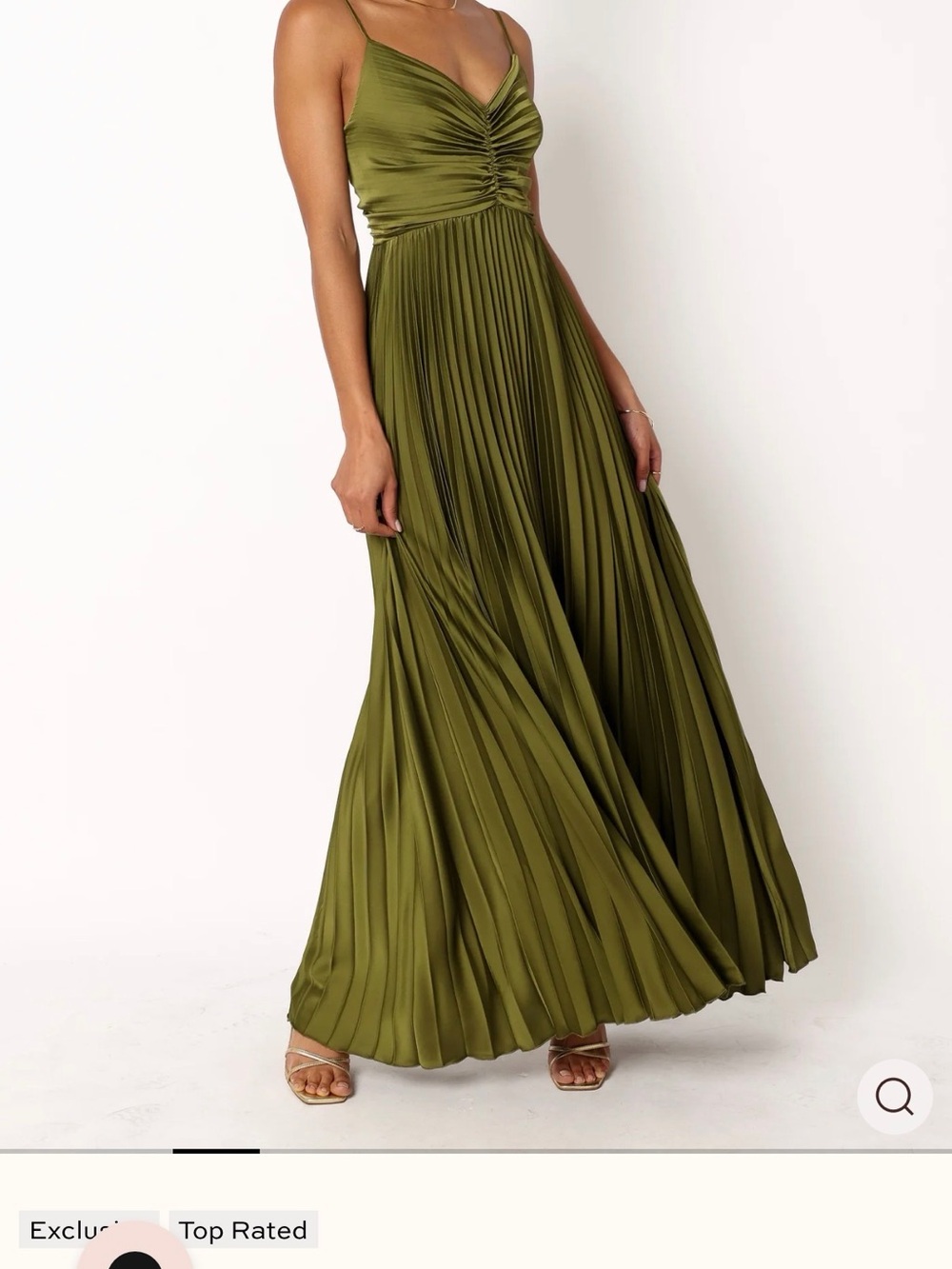 Petal & Pup Naira Palm Green Pleated Maxi Dress with Spaghetti Straps - Picture 2 of 5